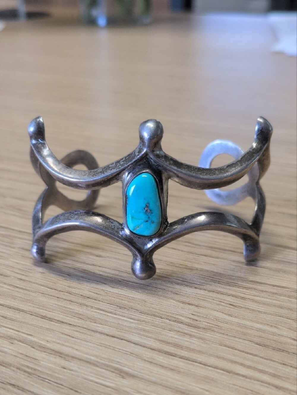 Native Turquoise Silver Cuff Bracelet 6.5
